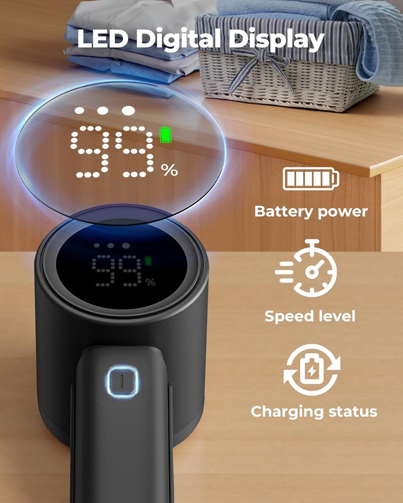 ASNUG Fabric Shaver, Electric Lint Remover, Sweater Shavers to Remove Pilling with 3 Speeds, 6 Leaf Blade, LED Display & Type-C Rechargeable, Removes Fuzz, Pills for Clothes, Couch, Furniture - Image 3